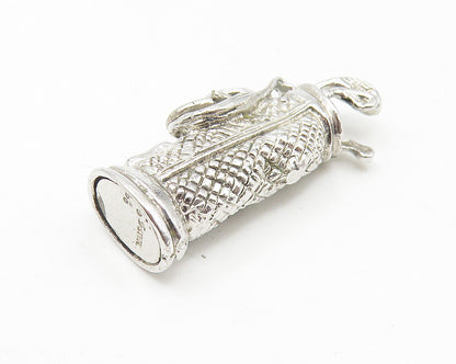 925 Sterling Silver  Vintage Shiny Bag Of Golf Clubs Drop Pendant  PT8804