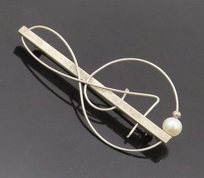 925 Sterling Silver  Vintage Modernist Sue Rosengard Pearl Brooch Pin  BP10517