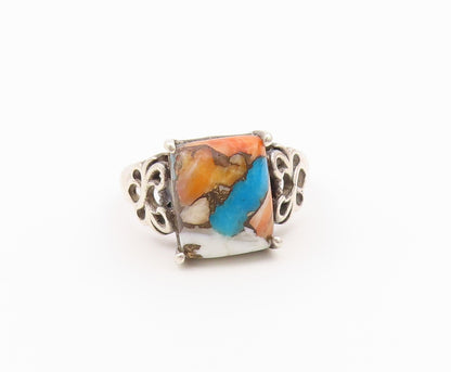 925 Sterling Silver Vintage Ring Classic Oyster Turquoise Band  Sz 9  RG36581