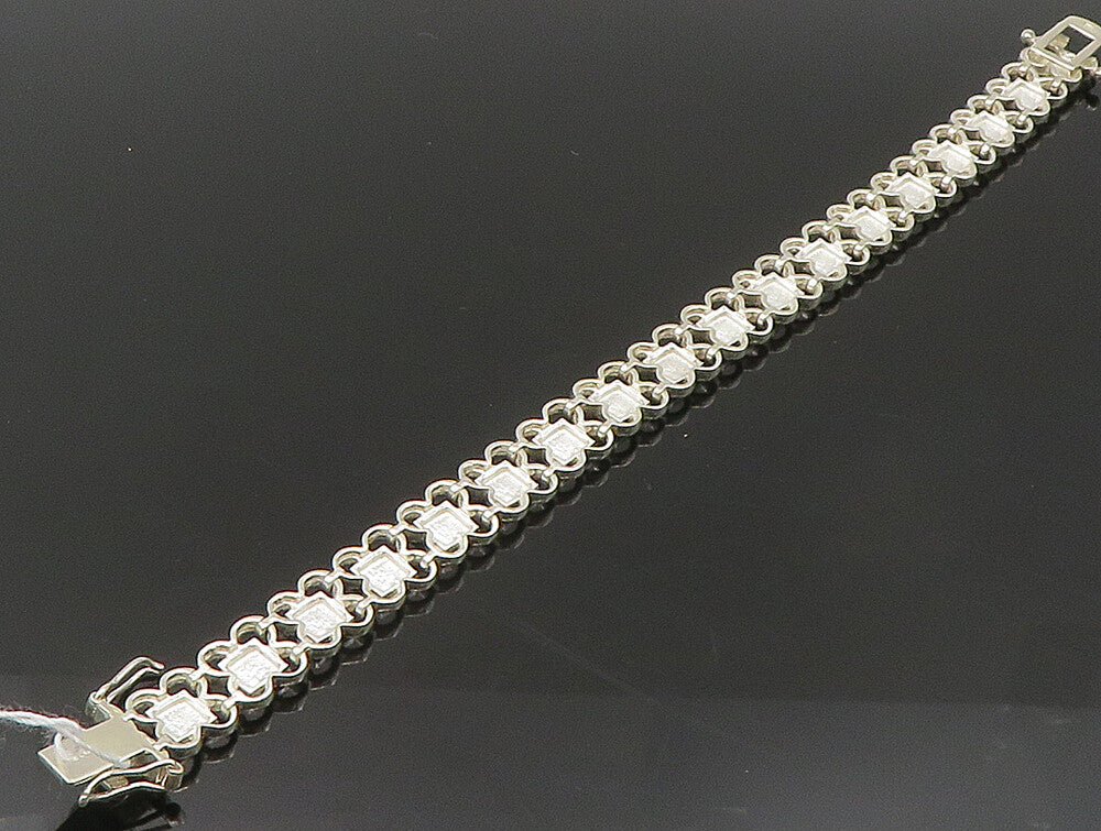 925 Sterling Silver  Marcasite Linked Floral Tennis Bracelet  BT1012
