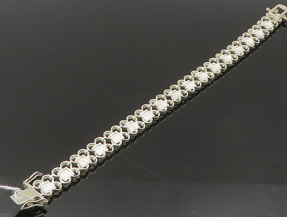 925 Sterling Silver  Marcasite Linked Floral Tennis Bracelet  BT1012