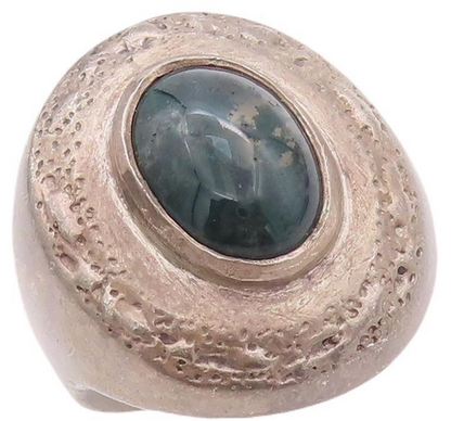 925 Sterling Silver Vintage Ring Rough Carved Large Green Gemstone Sz 8  RG28294