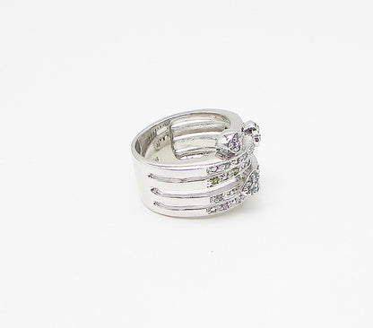 925 Sterling Silver  Cubic Zirconia Love Heart Bypass Band Ring Sz 7  RG3408