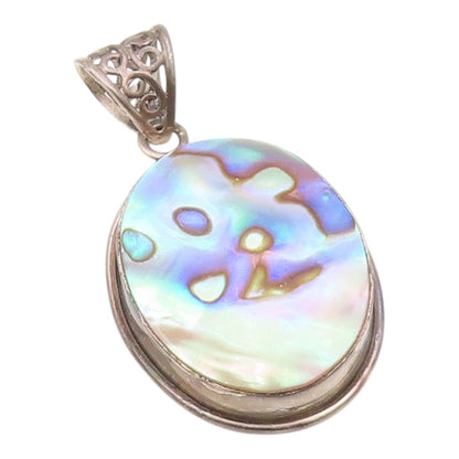 925 Sterling Silver  Vintage Abalone Shell Oval Swirl Bail Pendant  PT9169