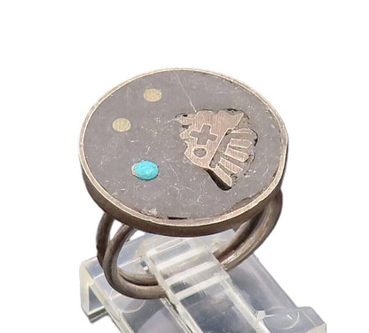 MEXICO 925 Sterling Silver  Vintage Antique Etched Round Ring Sz 5.5  RG26792