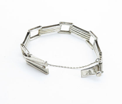 MEXICO 925 Sterling Silver  Vintage Fluted Bar Link Chain Bracelet  BT2809