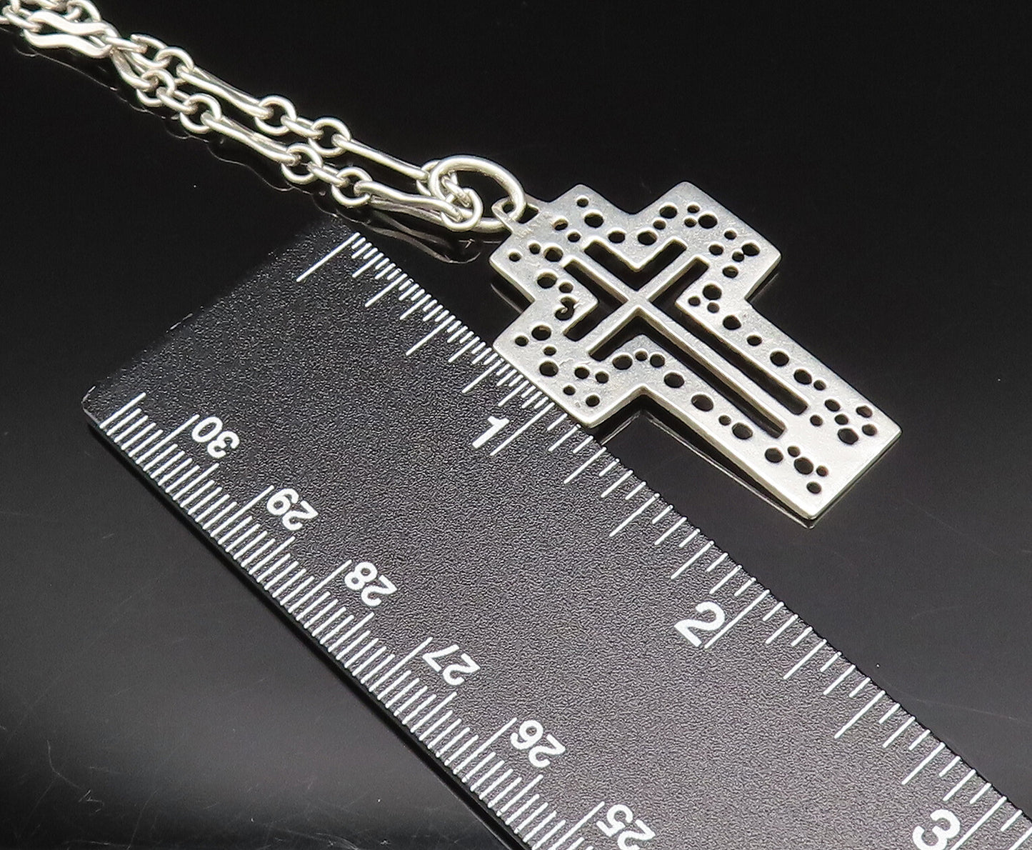 925 Silver  Vintage Open Religious Cross With Rolo Chain Necklace  NE3886