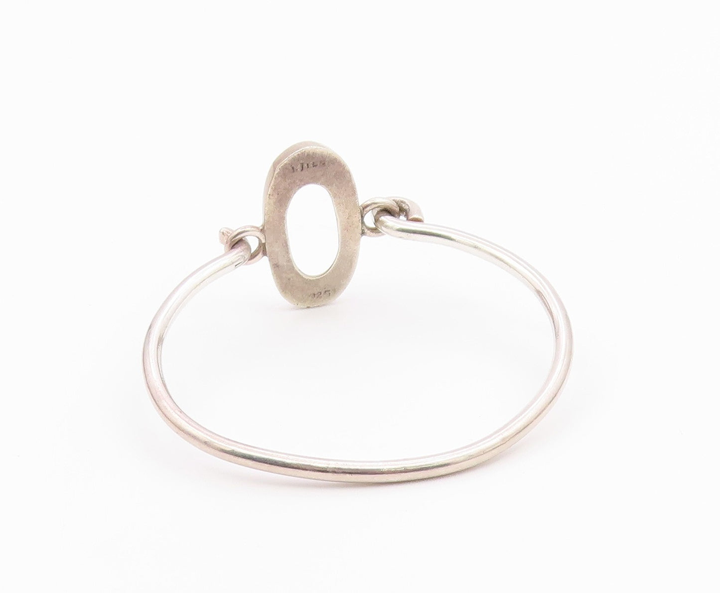 J. JILL 925 Silver  Vintage Shiny Open Oval Hook Bangle Bracelet  BT8632