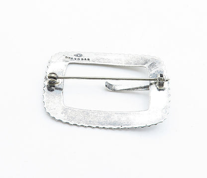 925 Sterling Silver  Vintage Shiny Etched Belt Buckle Motif Brooch Pin  BP2771