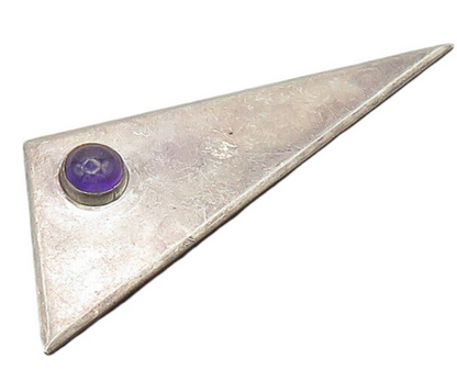 925 Sterling Silver  Vintage Cabochon Cut Amethyst Modernist Brooch Pin BP7842