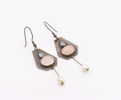 925 Sterling Silver Vintage Earrings TRICIA'S Multi Gemstone Dangles  EG14387