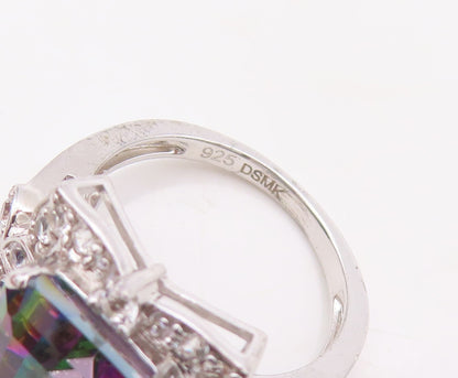 925 Sterling Silver Vintage Ring Mystic Topaz Floral Carved CZ  Sz 7.5  RG30232