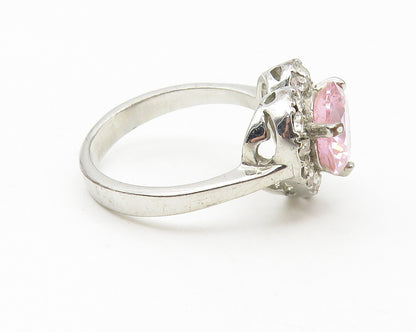 925 Sterling Silver  Pink Cubic Zirconia Heart Cocktail Ring Sz 6.25  RG10964