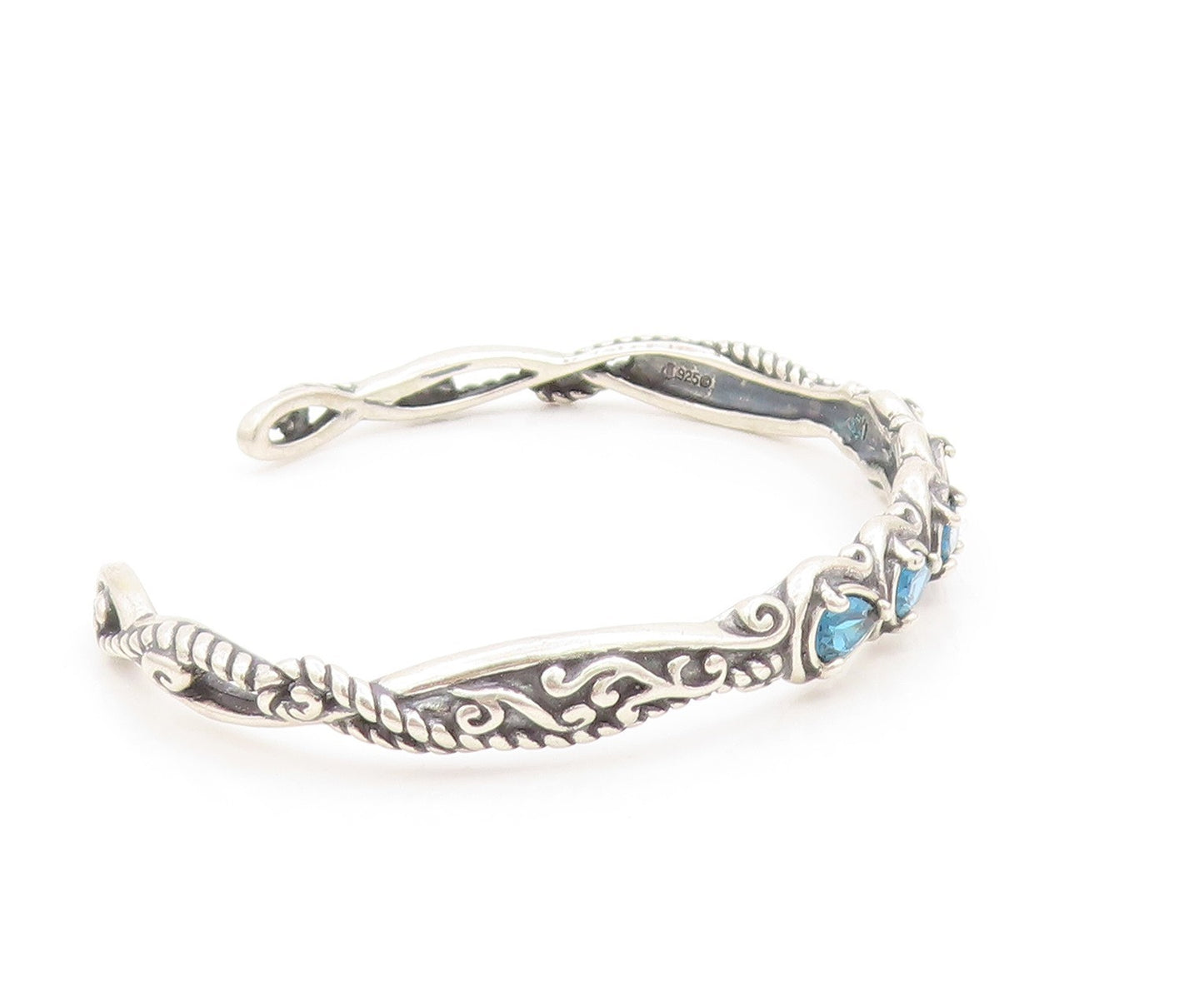 925 Sterling Silver Vintage Bracelet CAROLYN POLLACK Blue Topaz Cuff  BT11765