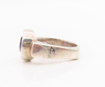 925 Sterling Silver Vintage Ring Bezel Set Amethyst Solitaire Band Sz 8 RG34191