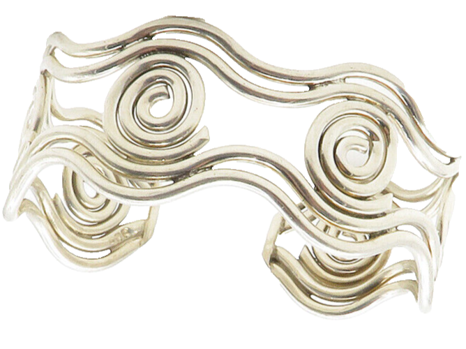925 Sterling Silver  Vintage Shiny Open Spiral Swirl Cuff Bracelet  BT5575
