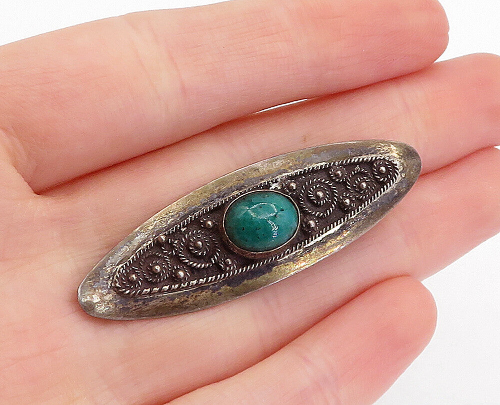 ISRAEL 925 Sterling Silver Vintage Eilat Stone Floral Twist Brooch Pin BP1237