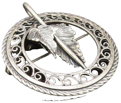 DANECRAFT 925 Silver  Vintage Antique Leaf & Swirl Border Brooch Pin  BP9593