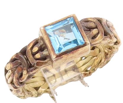 925 Sterling Silver Vintage Ring Intrinsic Breaded Blue Square CZ Sz 6.5 RG28861