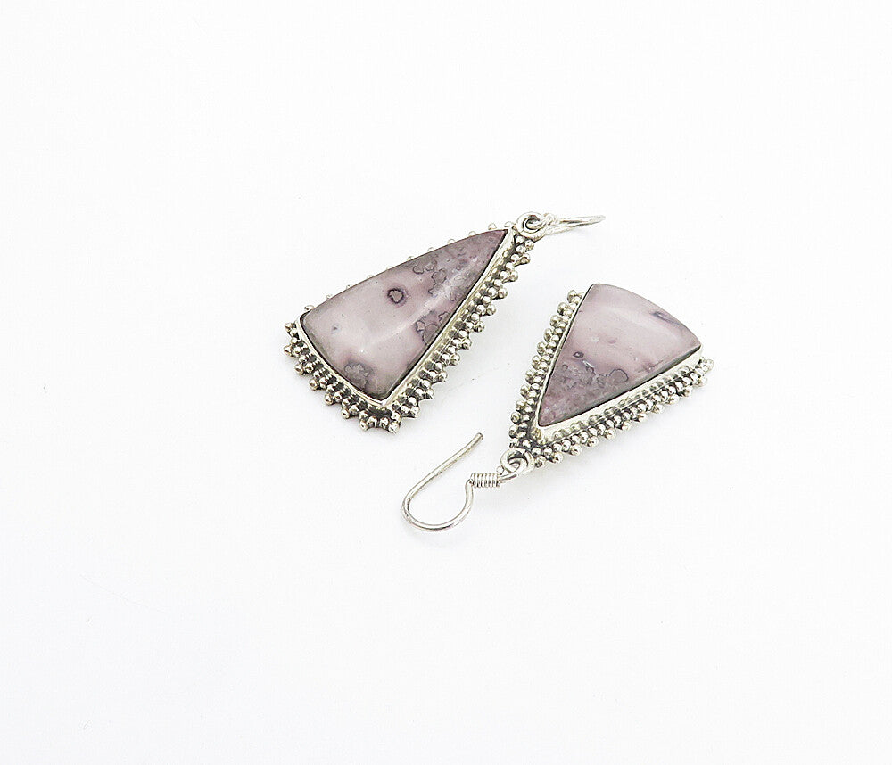 925 Sterling Silver Vintage Spotted Agate Triangle Dangle Earrings EG3544