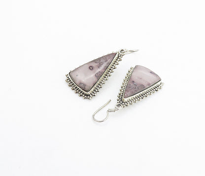 925 Sterling Silver Vintage Spotted Agate Triangle Dangle Earrings EG3544