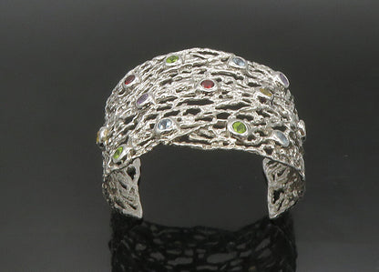 925 Silver Vintage Topaz Peridot & Multi Stone Sculpted Cuff Bracelet BT8996