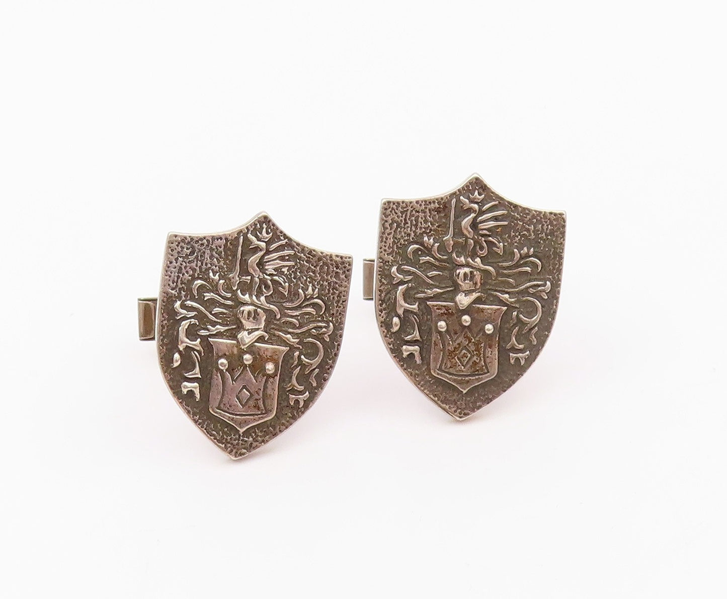 925 Sterling Silver  Vintage Carved Royal Emblem Cuff Links  TR3425