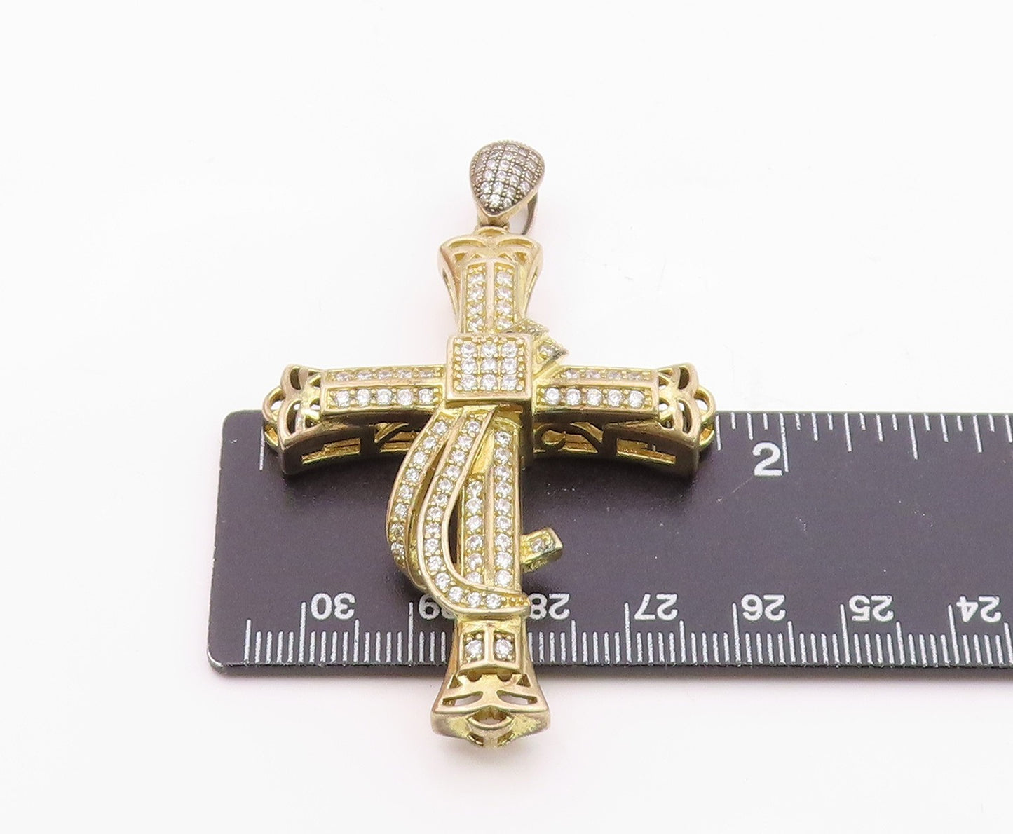 925 Sterling Silver  Vintage Cubic Zirconia Religious Cross Pendant  PT19314