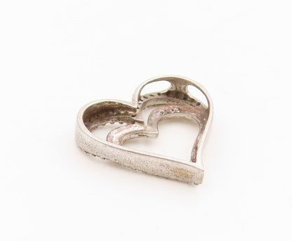 925 Sterling Silver Vintage Pendant Real Diamonds Love Heart Outline  PT25479