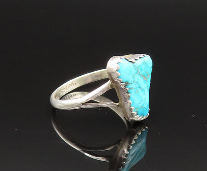 NAVAJO 925 Sterling Silver Vintage Inlaid Turquoise Abstract Ring Sz 5.5 RG25529