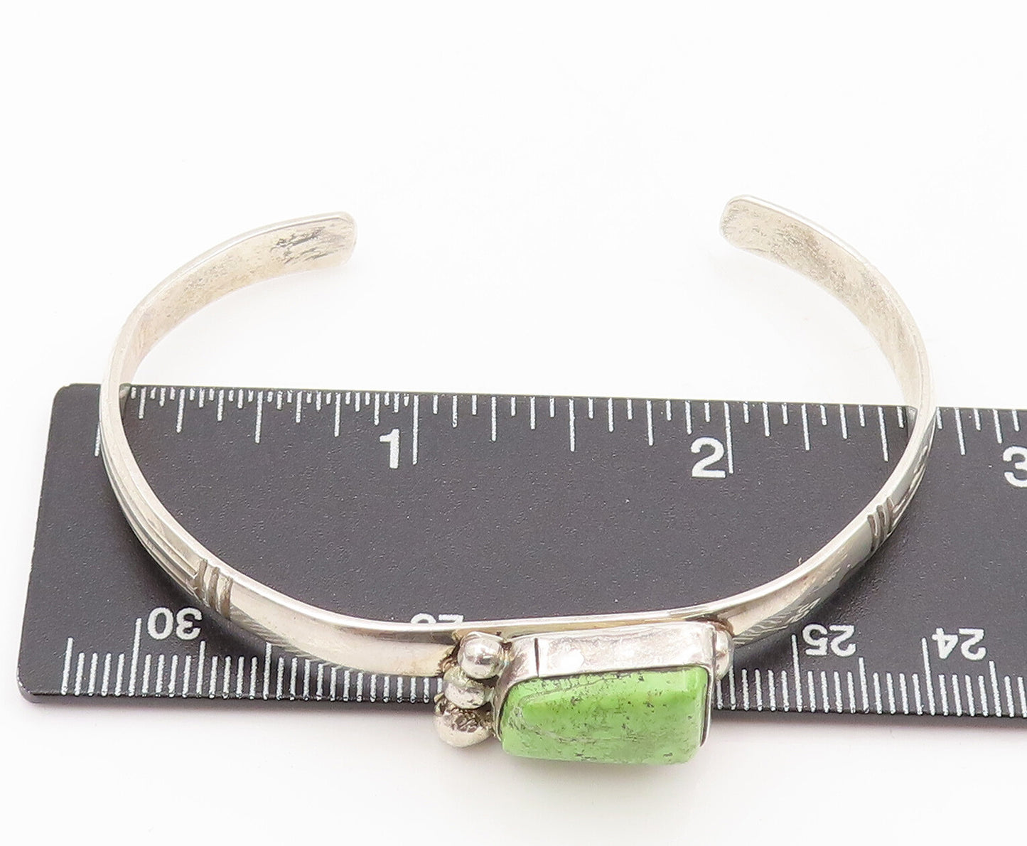 925 Silver Vintage Southwestern Green Turquoise Beaded Cuff Bracelet BT10119