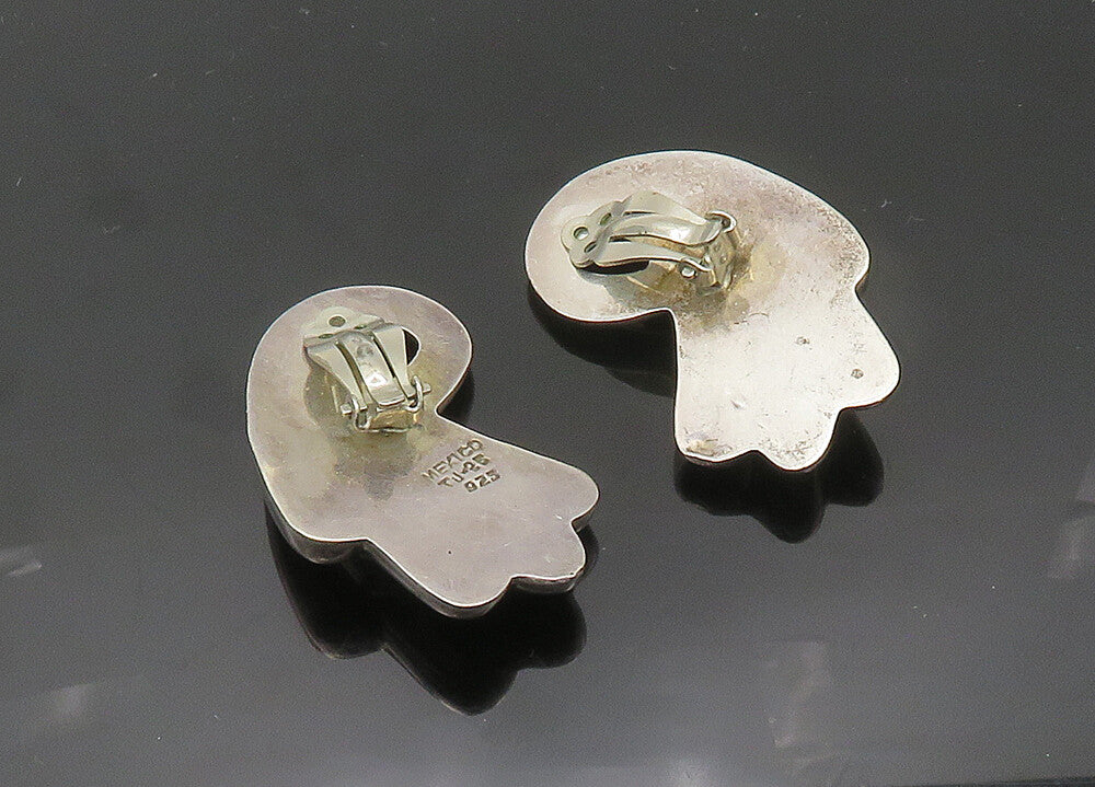 MEXICO 925 Silver  Vintage Shiny Swirl Heavy Non Pierce Earrings  EG10283