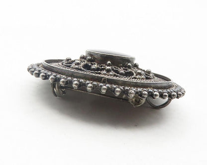 ISRAEL 925 Sterling Silver  Vintage Black Onyx Swirl Twist Brooch Pin  BP4456