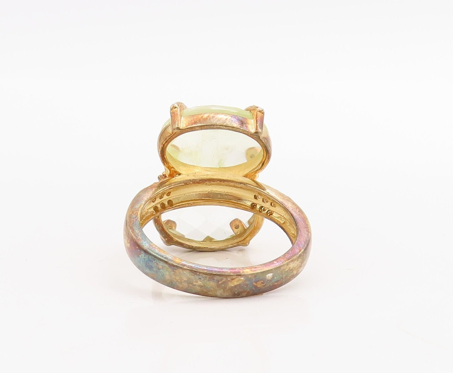 925 Sterling Silver Vintage Ring Gold Plated Diamonds & Gemstone  Sz 8  RG30955