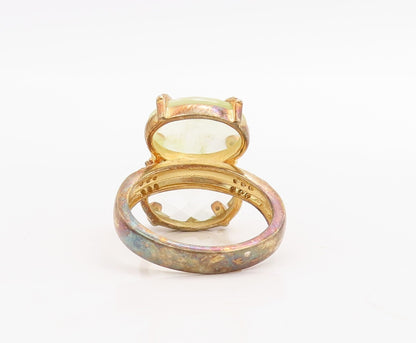 925 Sterling Silver Vintage Ring Gold Plated Diamonds & Gemstone  Sz 8  RG30955