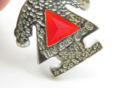 925 Sterling Silver  Vintage Red Topaz Little Girl Motif Pendant  PT17260