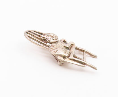 MEXICO 925 Sterling Silver  Vintage Smiling Cat In Chair Brooch Pin  BP9131