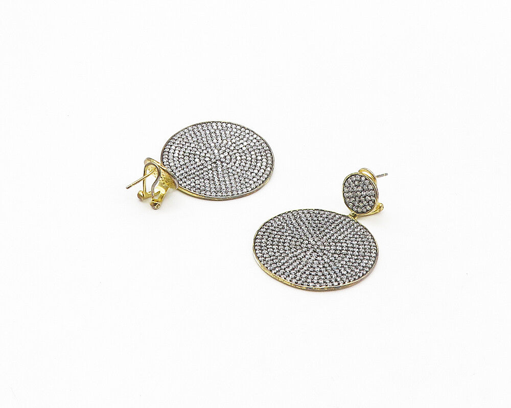 925 Sterling Silver   Shiny Cubic Zirconia Gold Plated Dangle Earrings  EG8953