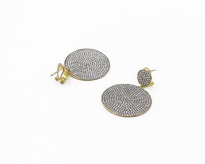 925 Sterling Silver   Shiny Cubic Zirconia Gold Plated Dangle Earrings  EG8953