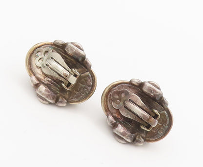 925 Sterling Silver Vintage Earrings Large Solid Puffed Beaded Carved  EG13045