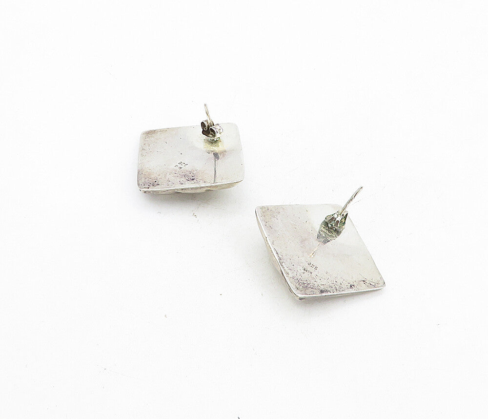 925 Sterling Silver  Vintage Shiny Fluted Detail Square Drop Earrings  EG4045