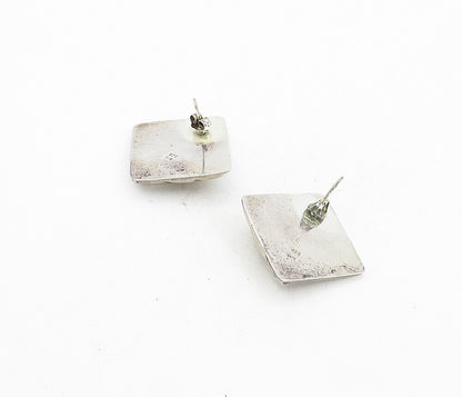925 Sterling Silver  Vintage Shiny Fluted Detail Square Drop Earrings  EG4045