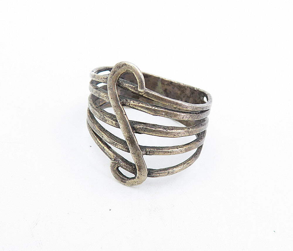925 Sterling Silver  Vintage Dark Tone S Swirl Split Band Ring Sz 7.5  RG6681