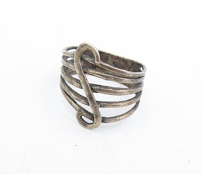 925 Sterling Silver  Vintage Dark Tone S Swirl Split Band Ring Sz 7.5  RG6681