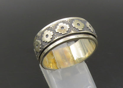 925 Sterling Silver  Vintage Two Tone Patterned Spinner Ring Sz 10  RG23259