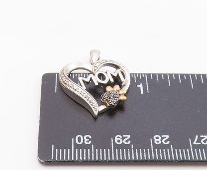 925 Silver & 10K GOLD  Genuine Black & White Diamonds Heart Pendant  PT12537