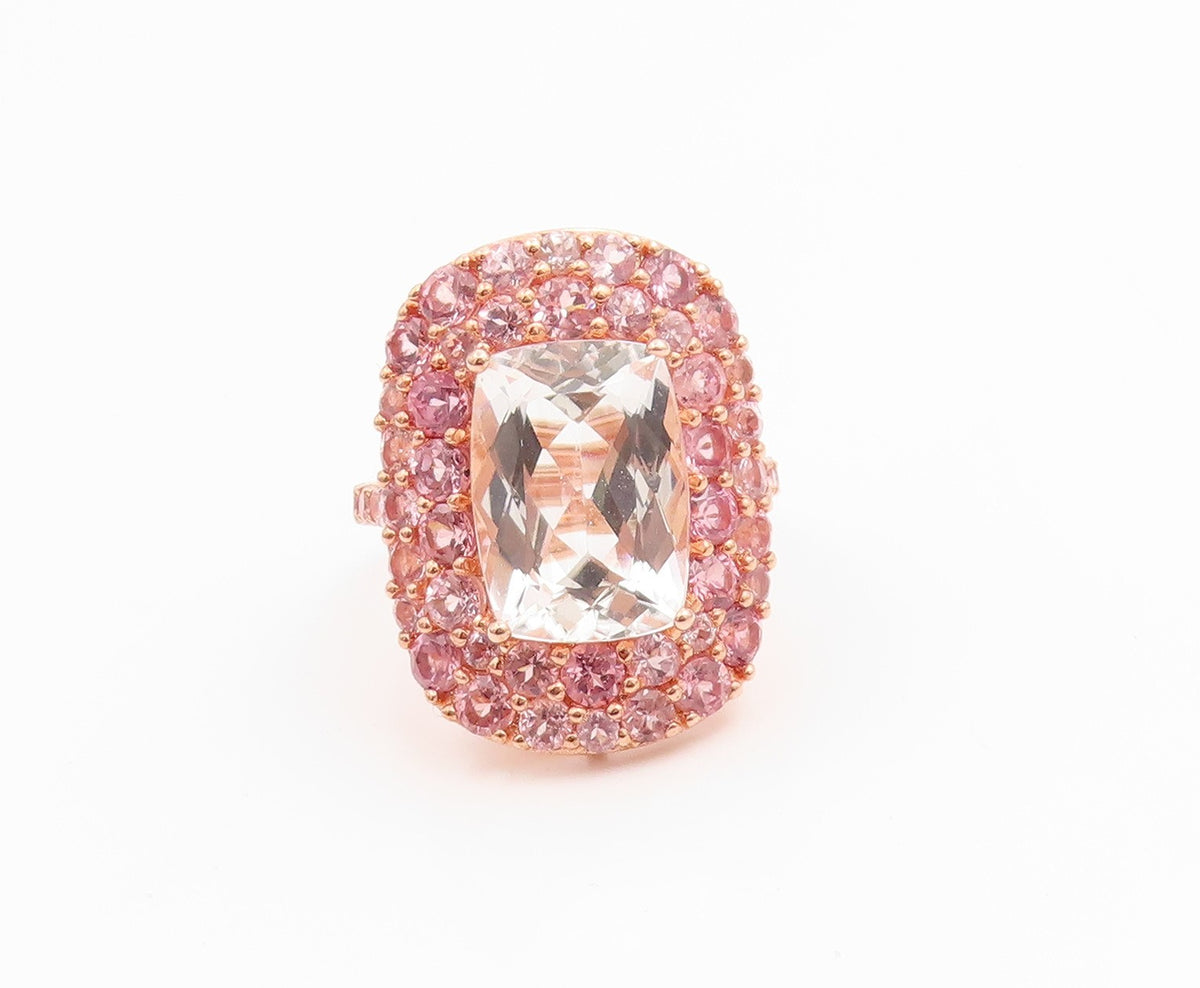 925 Sterling Silver Vintage Ring Rose Gold Plated Real Gemstone  Sz 8  RG35487