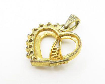 925 Sterling Silver  Shiny Topaz Gold Plated Mom Love Heart Pendant  PT8836