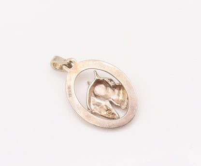 925 Sterling Silver Vintage Pendant Cutout Carved Framed Sad Dog Face  PT23019