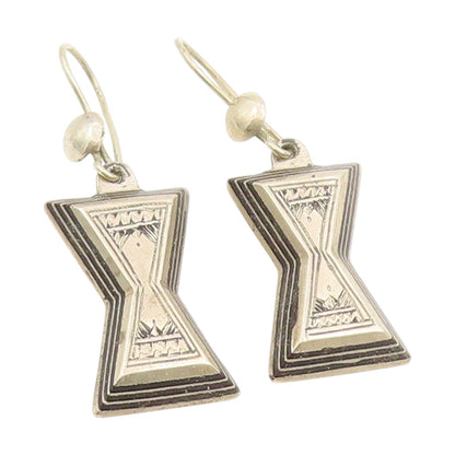 925 Sterling Silver Vintage Earrings Etched Geometric Hourglass Drop  EG14082